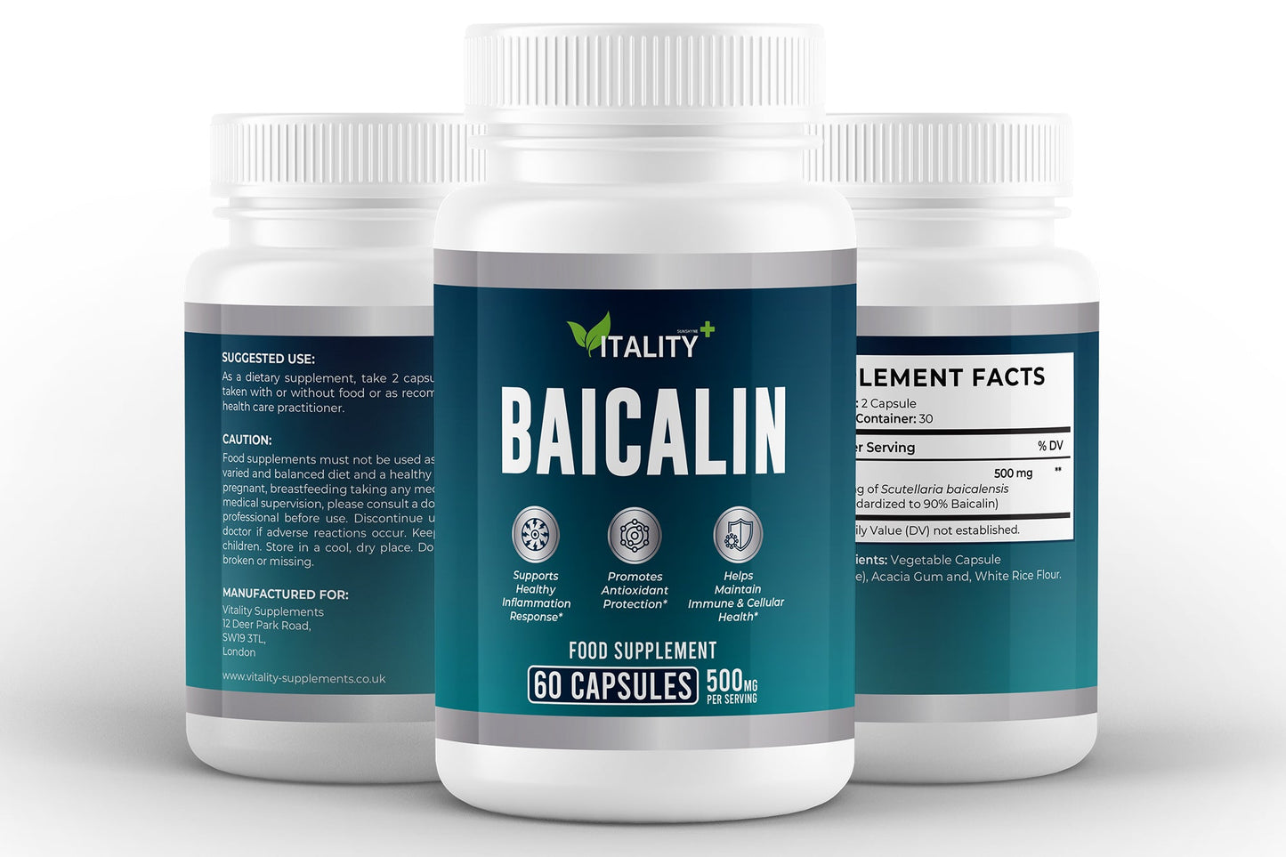 Baicalin Capsules 500mg | High - Purity Scutellaria Extract | 60 Vegan Capsules | Premium Herbal Supplement - Vitality Supplements