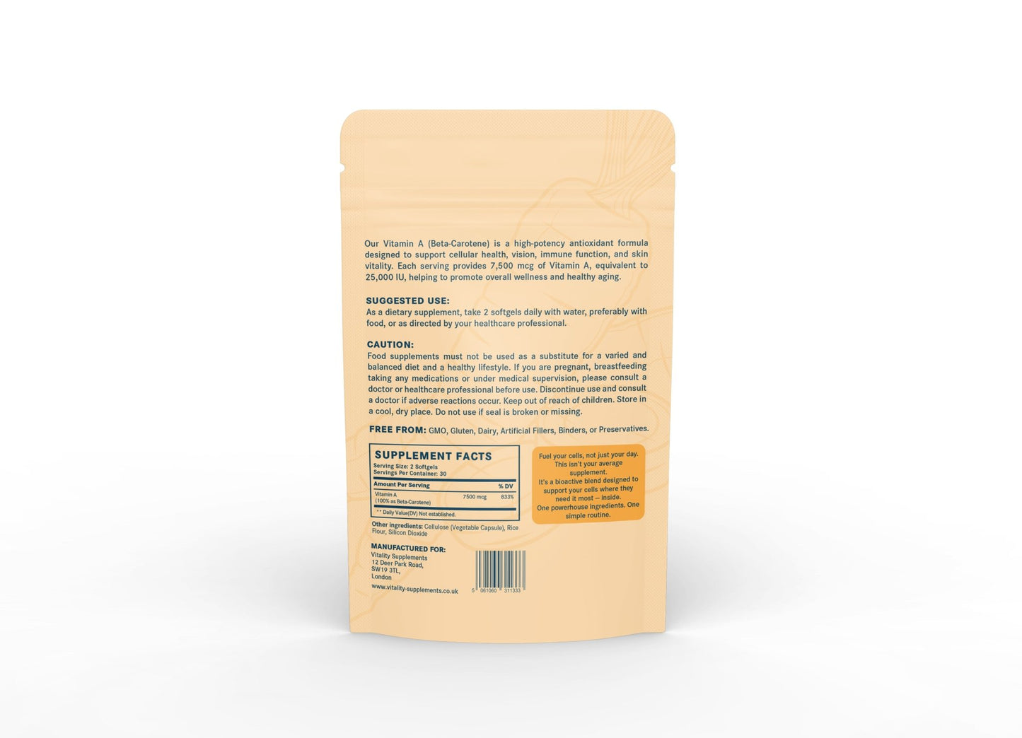 Beta - Carotene (Vitamin A) 7,500 mcg – High Potency Antioxidant Softgels - Vitality Supplements