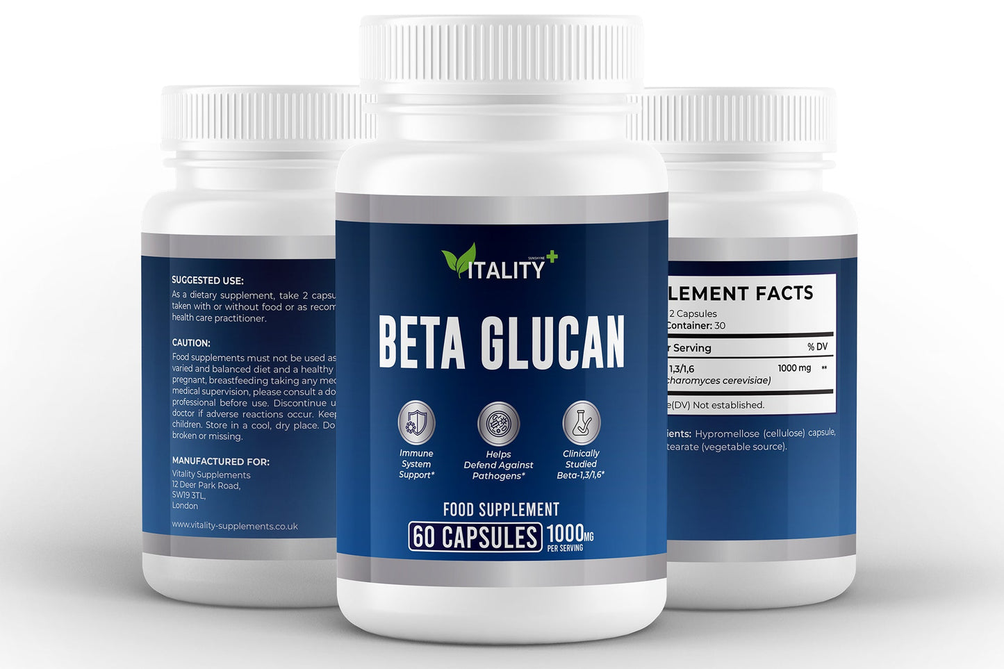 Beta Glucan 1000mg – Immune & Cellular Defence Support – 60 Capsules (1 Month Supply) - Vitality Supplements