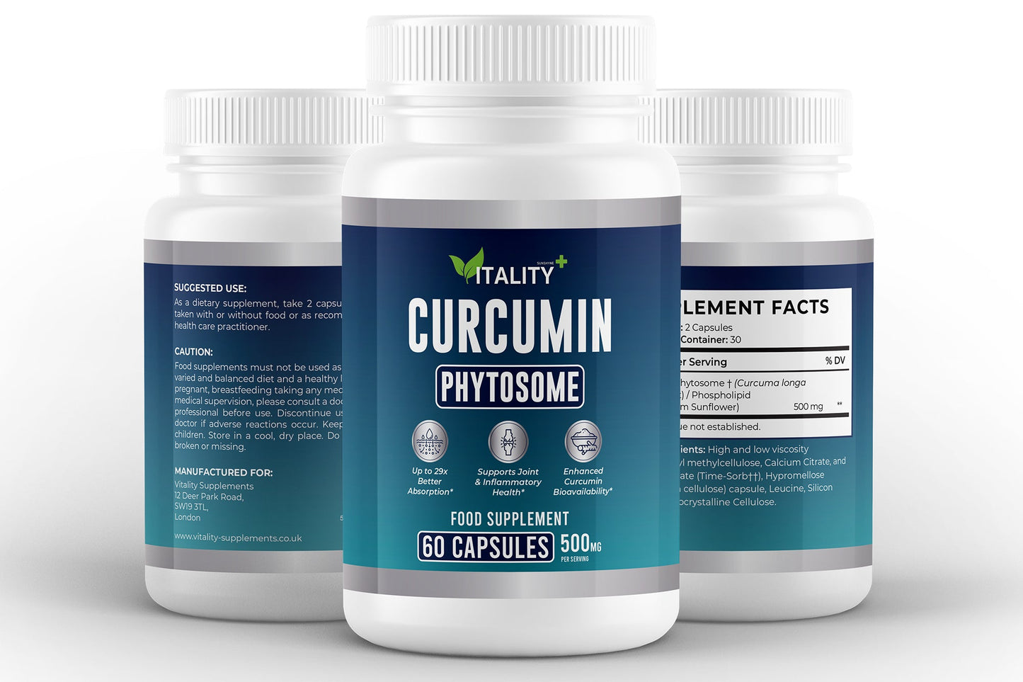 Curcumin Phytosome 500mg | Enhanced Absorption Turmeric Complex | 60 Capsules - Vitality Supplements