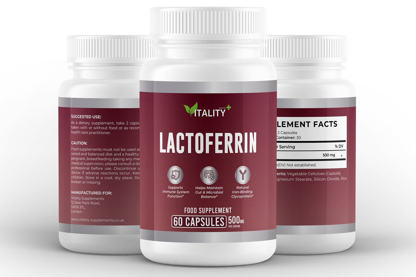 Lactoferrin 250mg | 60 Capsules | Immune & Gut Support | Iron - Binding Protein Supplement - Vitality Supplements