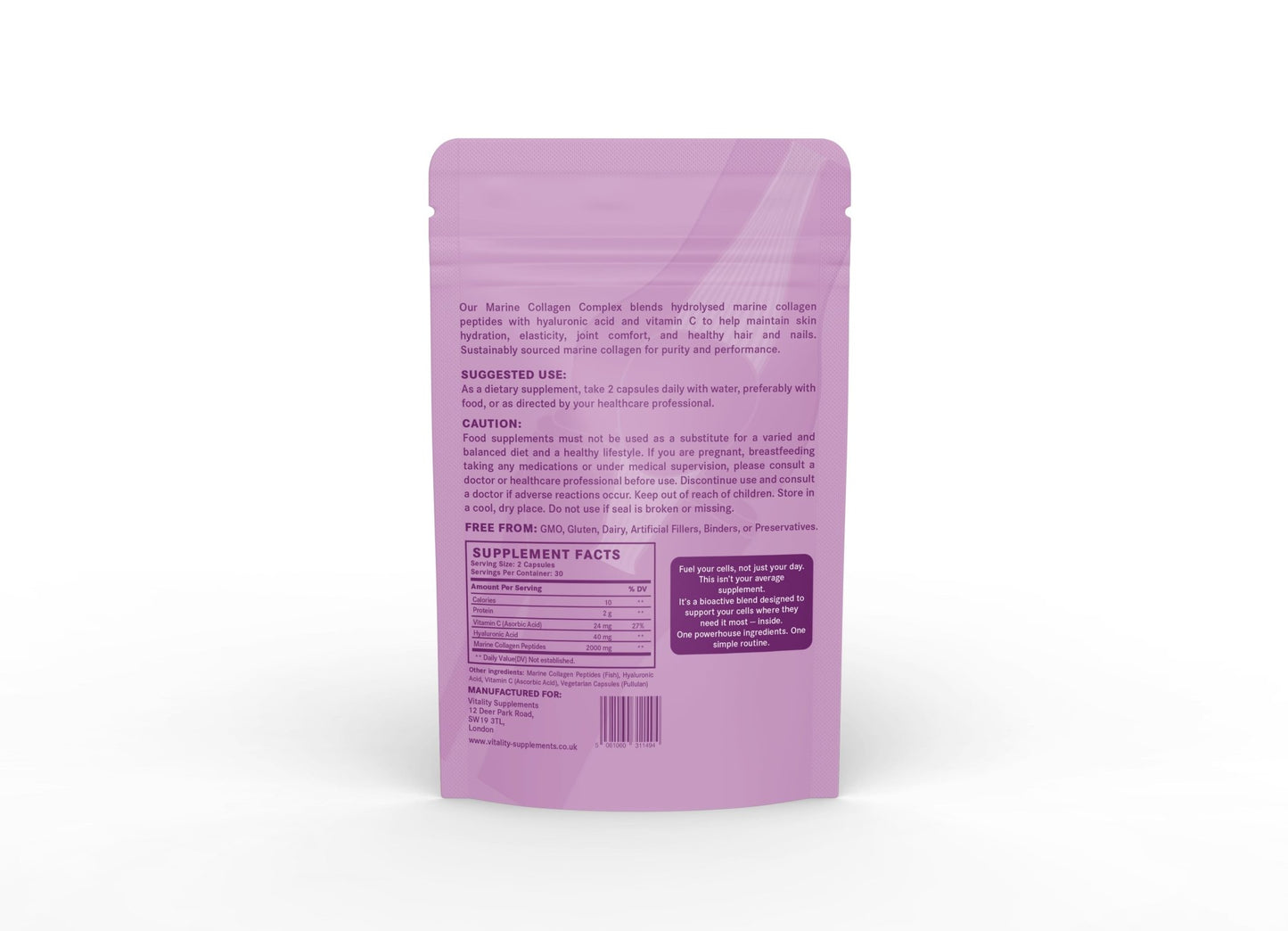 Marine Collagen Complex – Hydrolysed Collagen Peptides with Hyaluronic Acid & Vitamin C - Vitality Supplements