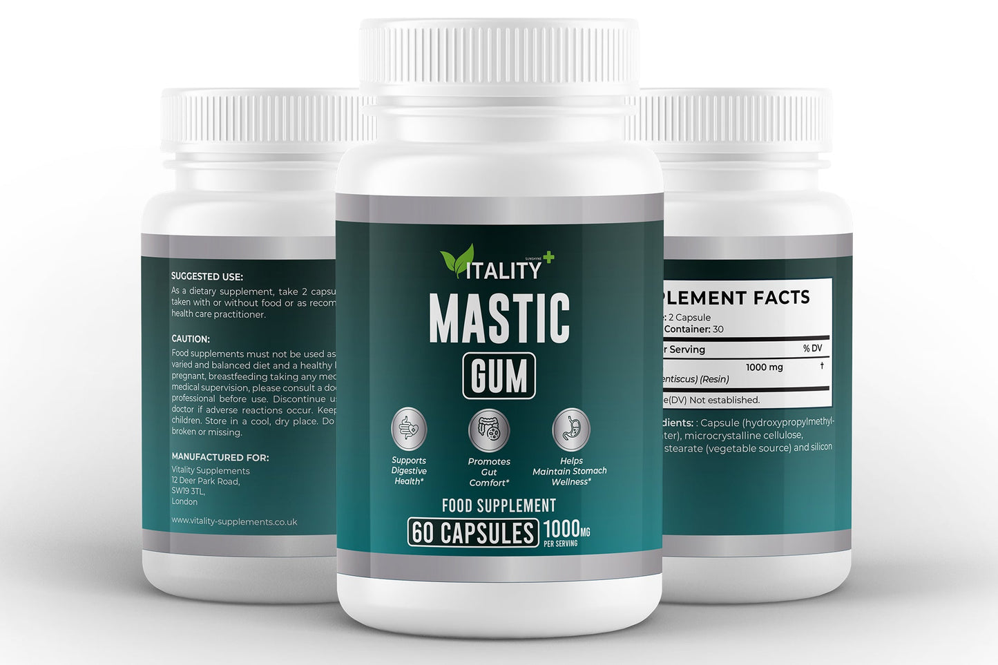 Mastic Gum 1000mg | 60 Capsules | Gut & Digestive Support | Pure Mediterranean Resin Supplement - Vitality Supplements