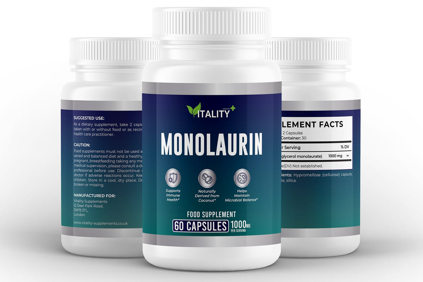 Monolaurin 1000mg – Immune & Microbial Support – 60 Capsules (1 Month Supply) - Vitality Supplements