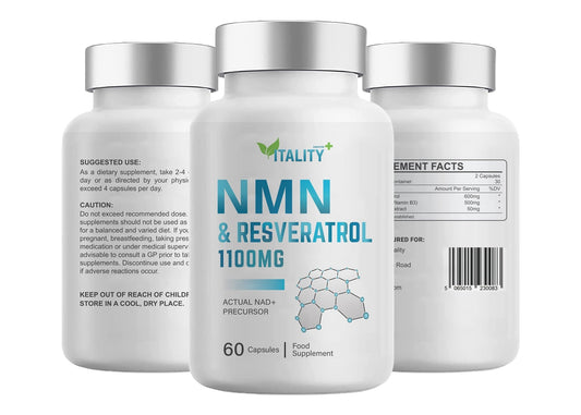 NMN & Resveratrol | 1100mg | 99.95% Certified Purity | 60 Caps | NAD+ | 1 Months Supply - Vitality Supplements