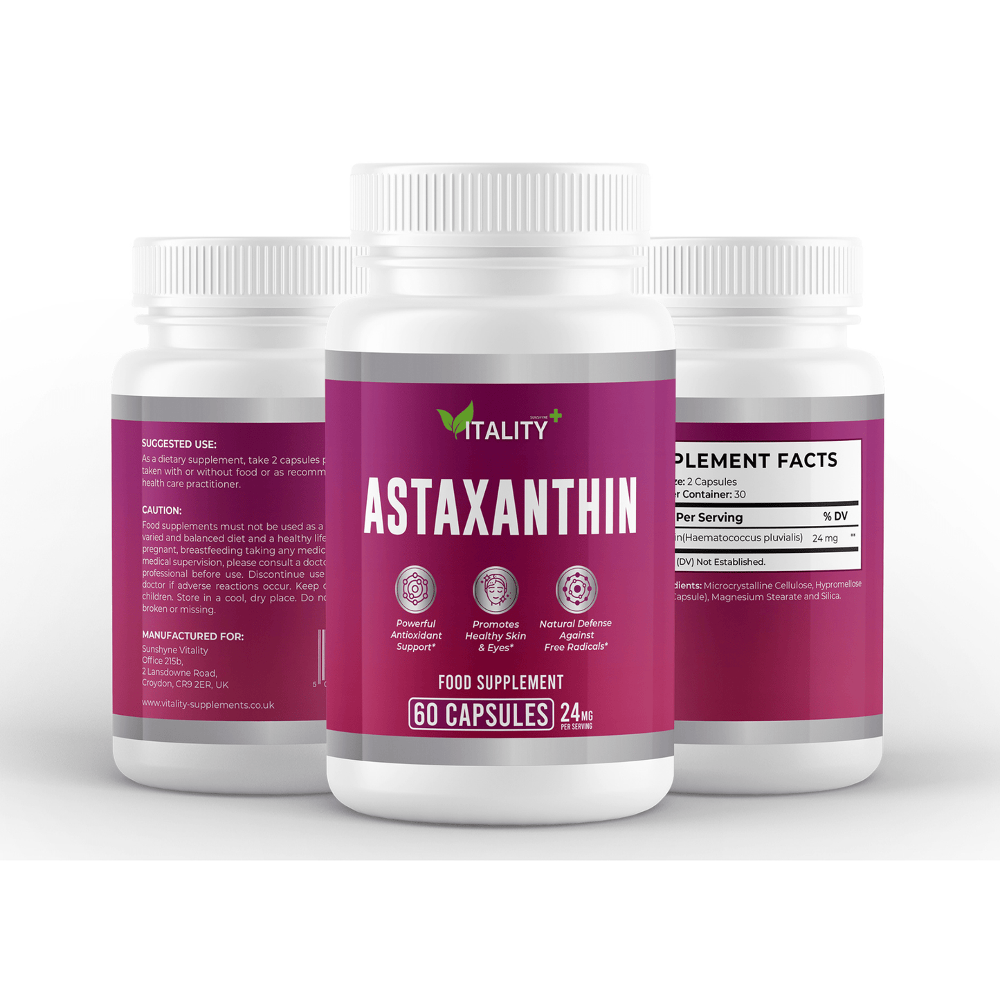 Premium Astaxanthin Capsules 24mg - High Potency Antioxidant Supplement, 30 Servings for Enhanced Skin Health, Eye Support, and Immune Function - Vitality Supplements
