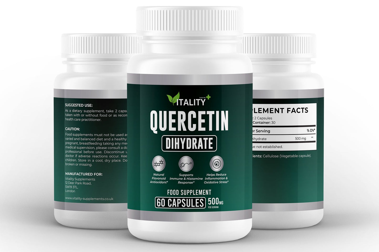 Quercetin Dihydrate 250mg – Daily Cellular & Immune Support – 60 Capsules (1 Month Supply) - Vitality Supplements