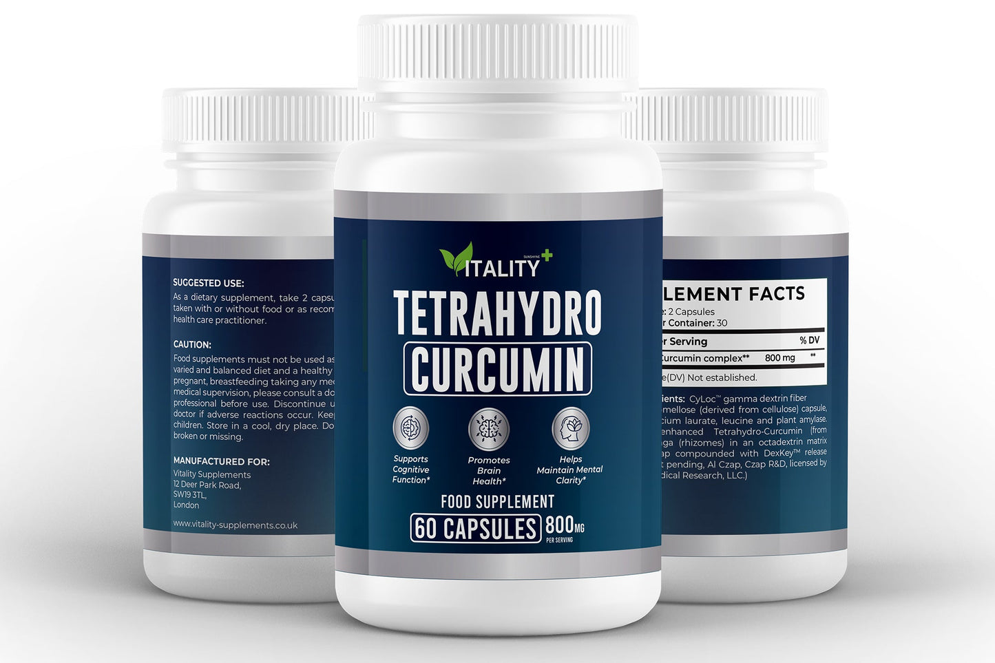 Tetrahydrocurcumin 800mg Capsules – High Bioavailability Antioxidant Supplement - Vitality Supplements