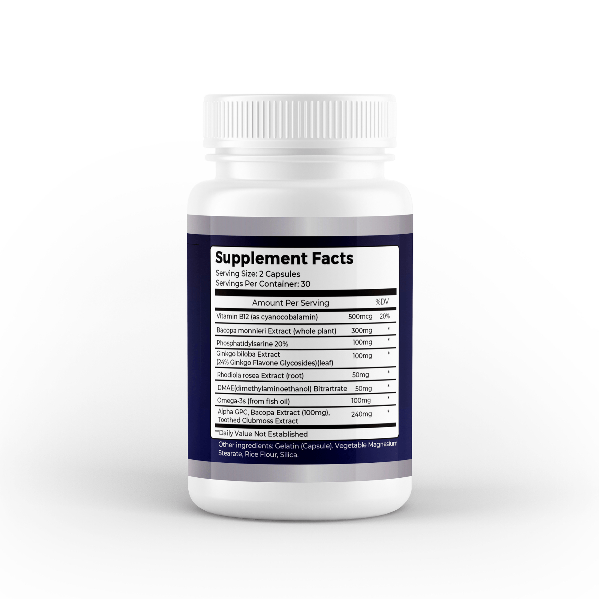 Alpha GPC Capsules - with Vitamin B12, Ginkgo Biloba, Omega 3, and More - 1 Months Supply - Vitality Supplements