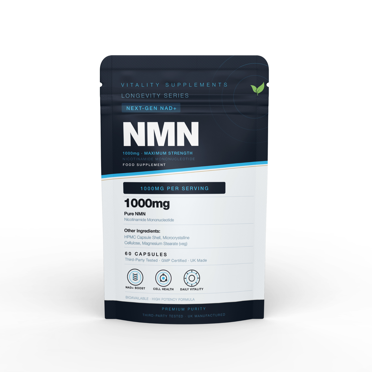 NMN 1000mg Capsules – Nicotinamide Mononucleotide Food Supplement – 60 Vegan Capsules