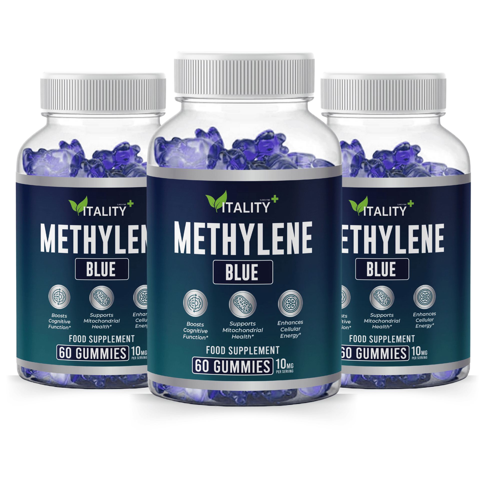 3 Pack Methylene Blue Gummies - Premium 180 Gummies, Three Month Supply | Cognitive Support & Cellular Health - Vitality Supplements