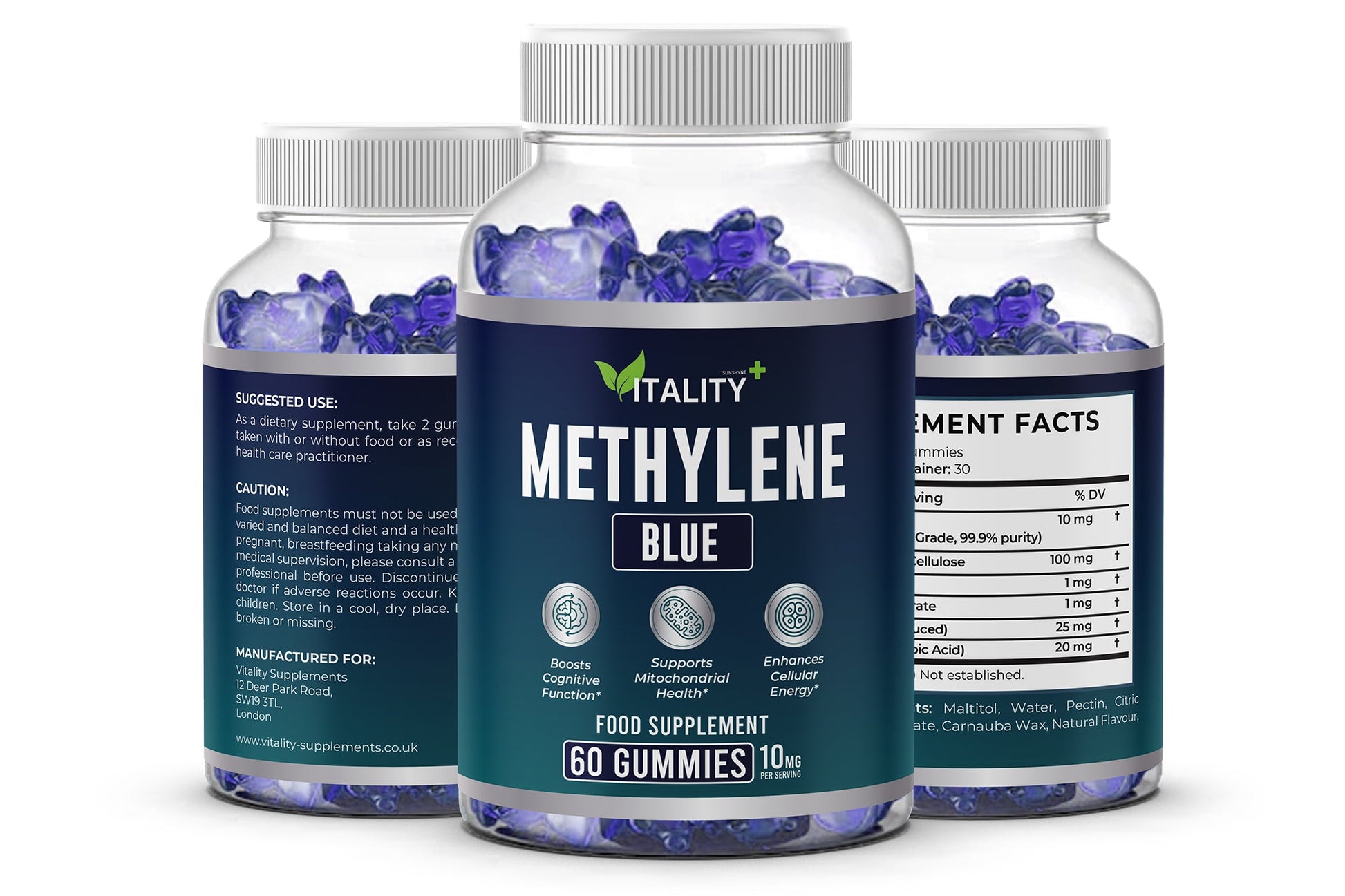 3 Pack Methylene Blue Gummies - Premium 180 Gummies, Three Month Supply | Cognitive Support & Cellular Health - Vitality Supplements