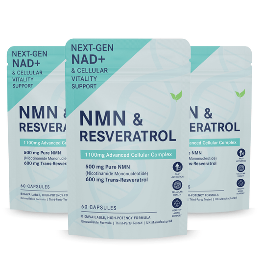 3 Pack NMN + Resveratrol Capsules | 500mg NMN & 600mg Trans - Resveratrol | 180 Capsules | Cellular Energy & Longevity Support - Vitality Supplements