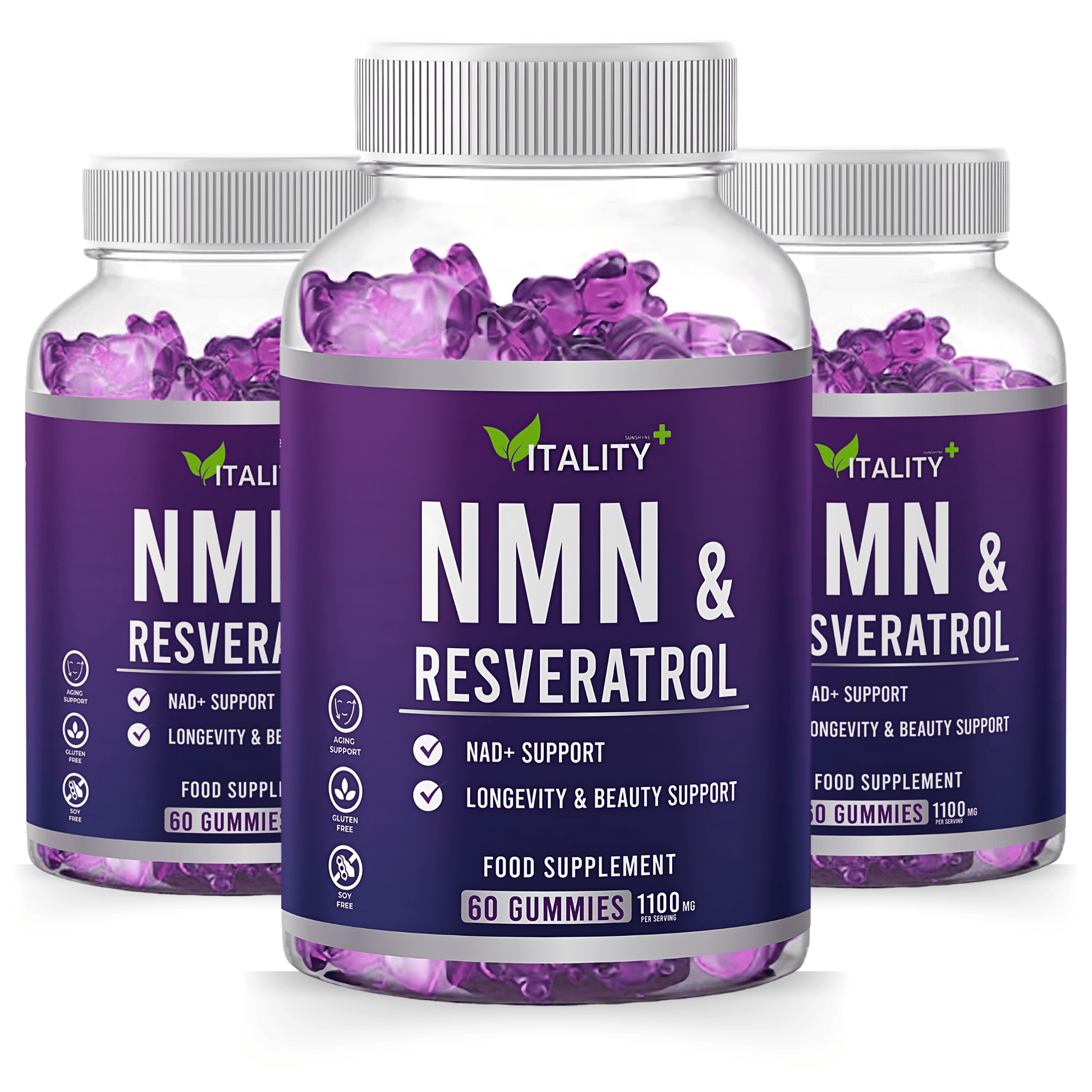 3 Pack NMN & Resveratrol Gummies| 1100mg | 99.95% Certified Purity | 180 Gummies | NAD+ | 3 Months Supply - Vitality Supplements