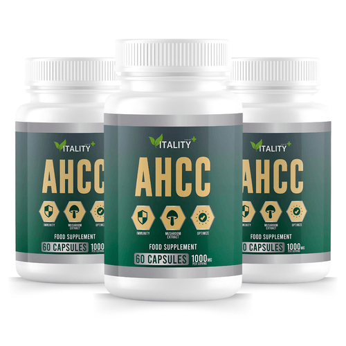 3 Pack Premium AHCC Capsules 1000mg - 180 Capsules, 3 Month Supply - Immune System Support Supplement - Vitality Supplements