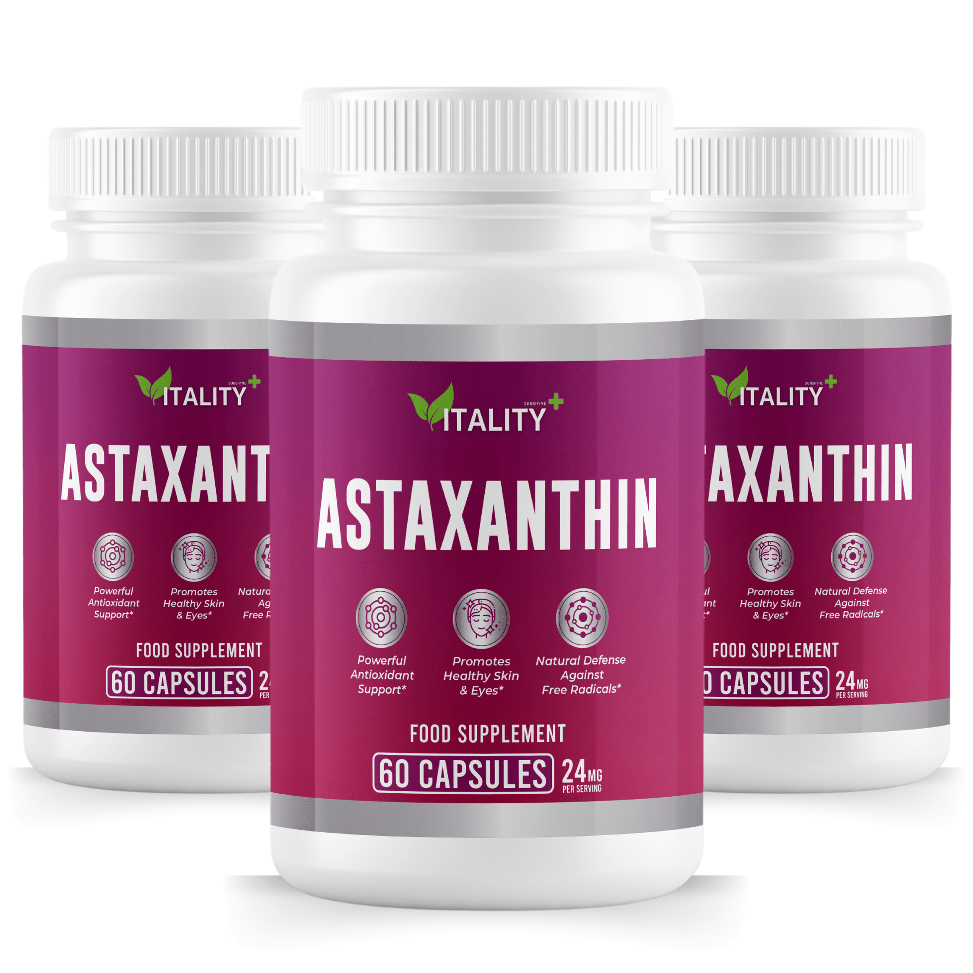 3 Pack Premium Astaxanthin Capsules 24mg - High Potency Antioxidant Supplement, 90 Servings for Enhanced Skin Health, Eye Support, and Immune Function - Vitality Supplements