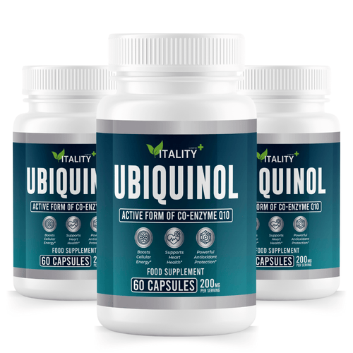 3 Pack Premium Ubiquinol Q10 Supplement – 200mg Ubiquinol & 12mg Vitamin C – Energy & Wellness Support – 3 Month Supply - Vitality Supplements