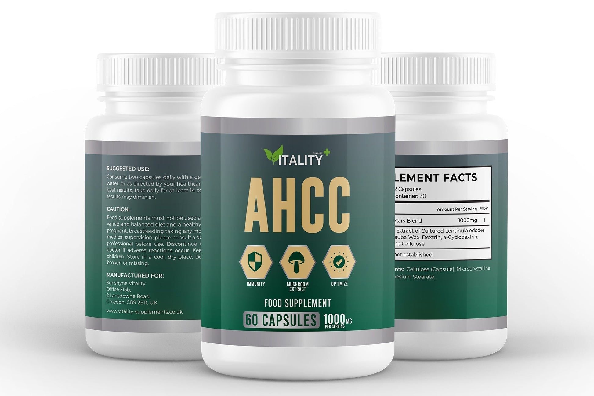 6 Pack Premium AHCC Capsules 1000mg - 360 Capsules, 6 Month Supply - Immune System Support Supplement - Vitality Supplements