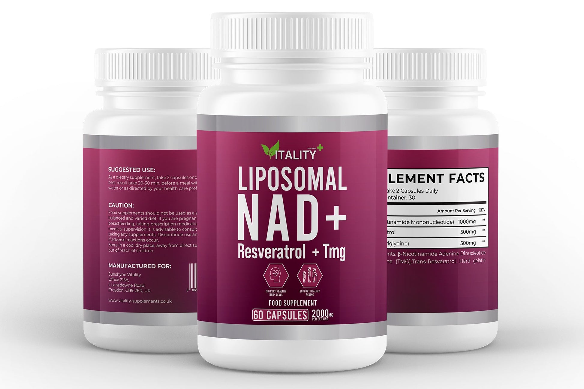 Advanced Liposomal NAD+ Complex: Enhanced Absorption 60 Capsules with Trans Resveratrol & TMG - Vitality & Longevity Boost, 30-Day Supply - Vitality Supplements