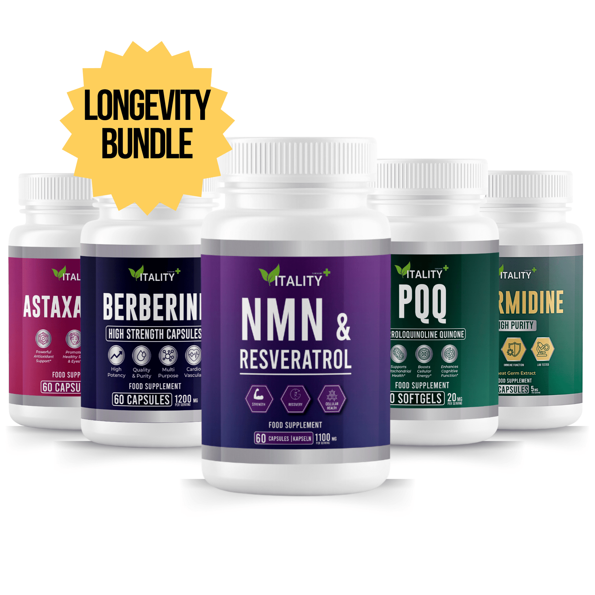 Advanced Longevity & Cellular Vitality Pack - Ultimate 5 - in - 1 Supplement Bundle for Cellular Health, Anti - Aging, and Metabolic Support - Vitality Supplements