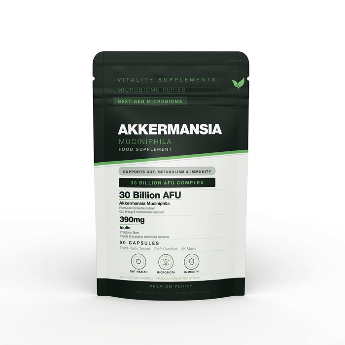 Akkermansia Probiotic & Prebiotic 30 Billion AFU with Inulin – Ultimate Gut Health, Immune Support & Weight Management – 1 Months SUpply - Vitality Supplements