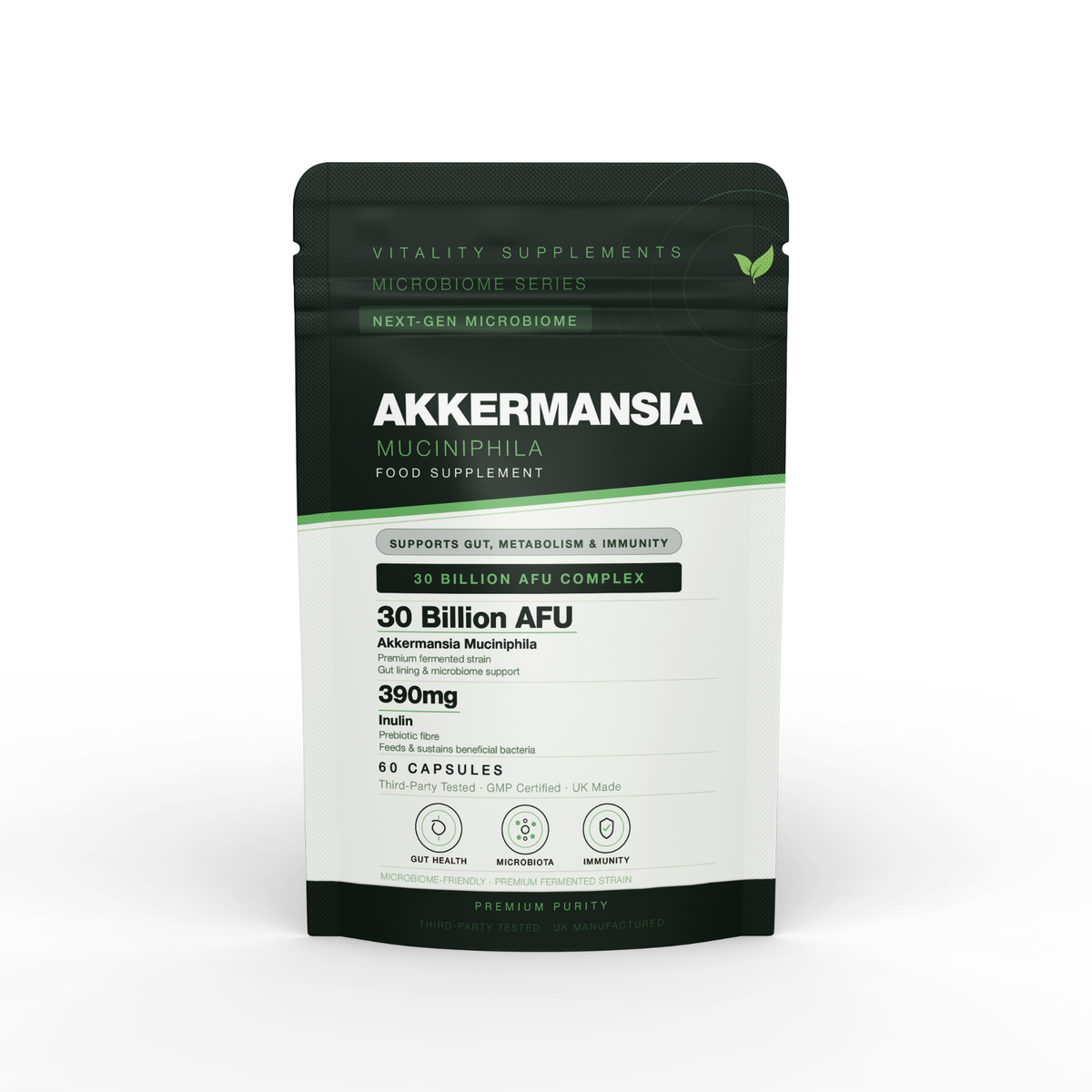 Akkermansia Probiotic & Prebiotic 30 Billion AFU with Inulin – Ultimate Gut Health, Immune Support & Weight Management – 1 Months SUpply