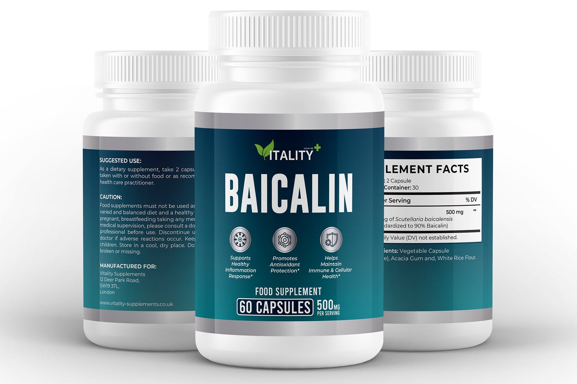 Baicalin Capsules 500mg | High - Purity Scutellaria Extract | 60 Vegan Capsules | Premium Herbal Supplement - Vitality Supplements