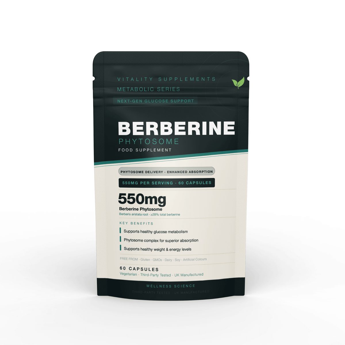 Berberine Phytosome 550mg | 60 Capsules | Enhanced Bioavailability Supplement - Vitality Supplements