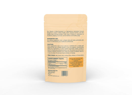 Beta - Carotene (Vitamin A) 7,500 mcg – High Potency Antioxidant Softgels - Vitality Supplements