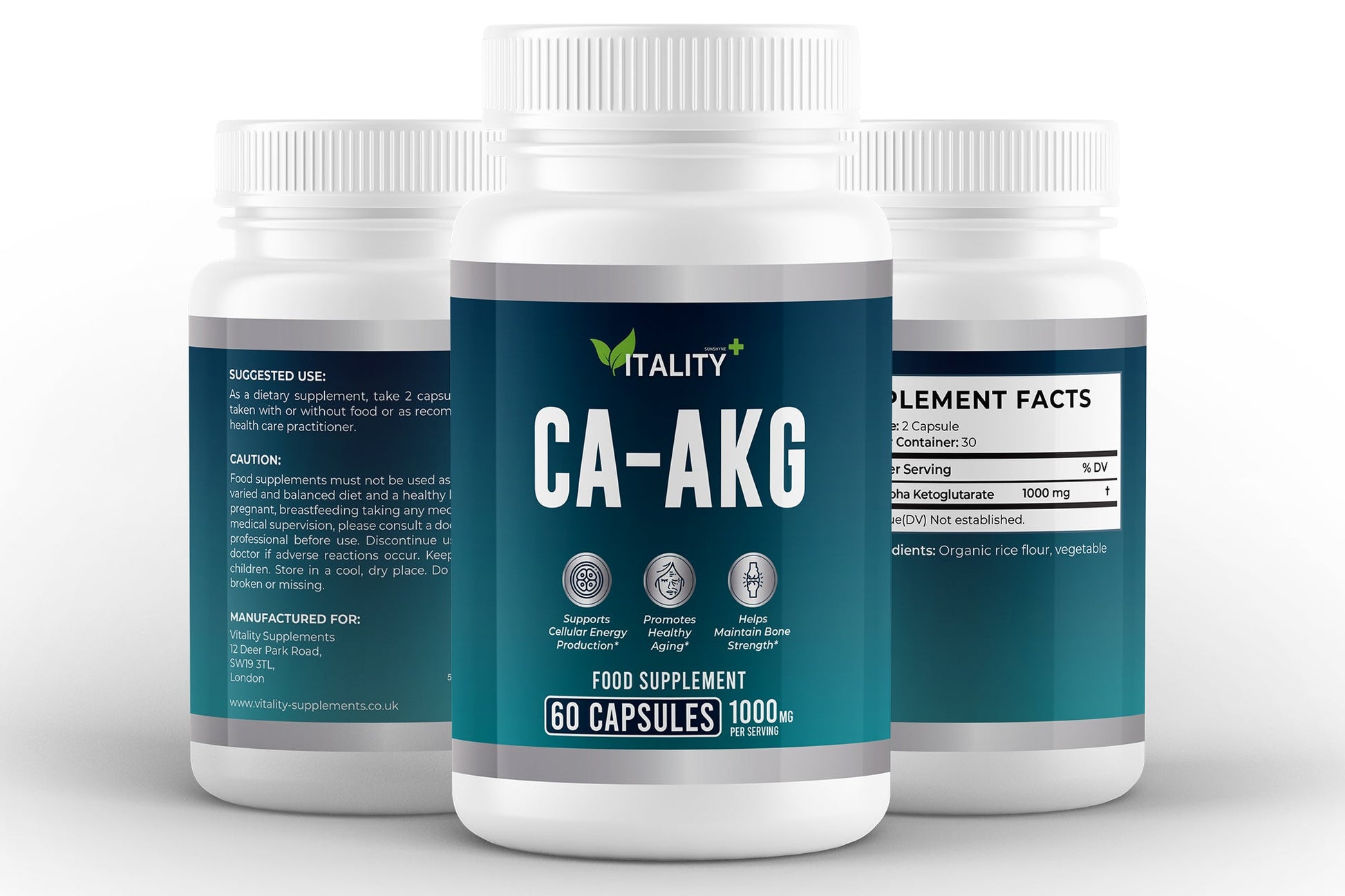 Ca - AKG 1000mg | Calcium Alpha - Ketoglutarate | 60 Capsules | Cellular Energy & Longevity Support - Vitality Supplements
