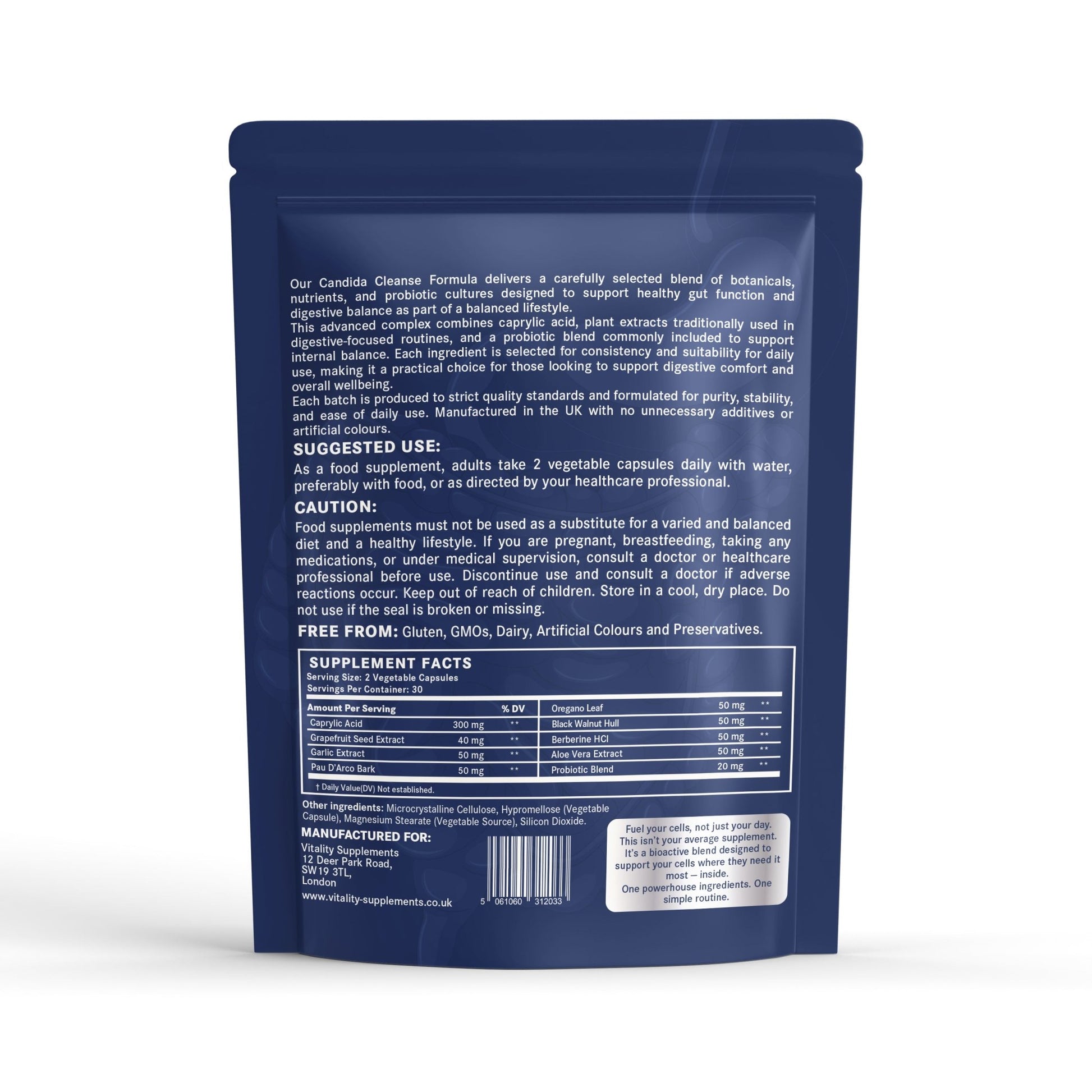 Candida Cleanse Complex Capsules – Gut & Digestive Balance Support with Probiotics, Caprylic Acid & Botanicals – 60 Vegan Capsules - Vitality Supplements