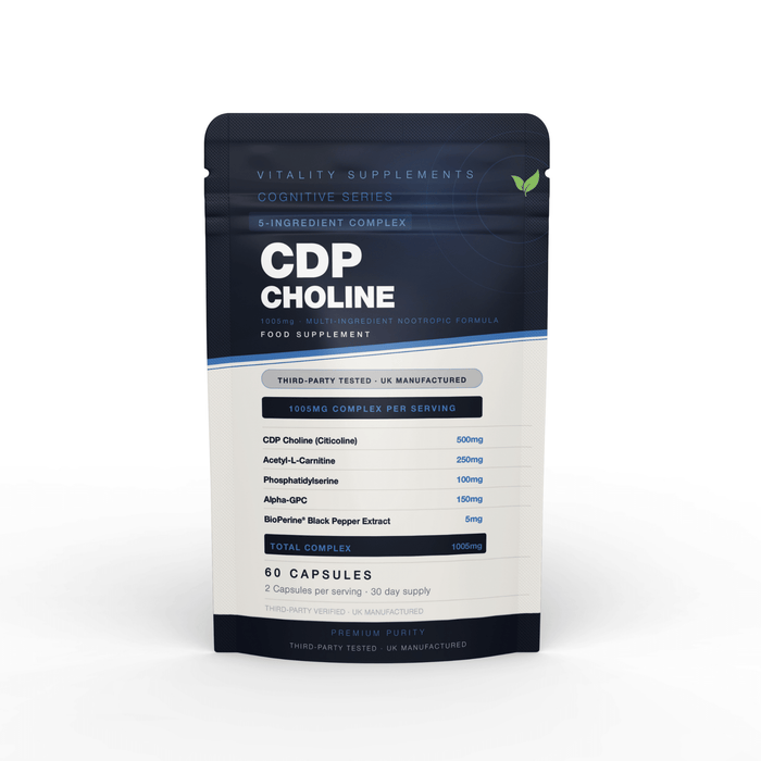 CDP Choline (Citicoline) 300mg | 60 Capsules | 1-Month Supply | Brain, Focus & Cognitive Support Supplement - Vitality Supplements
