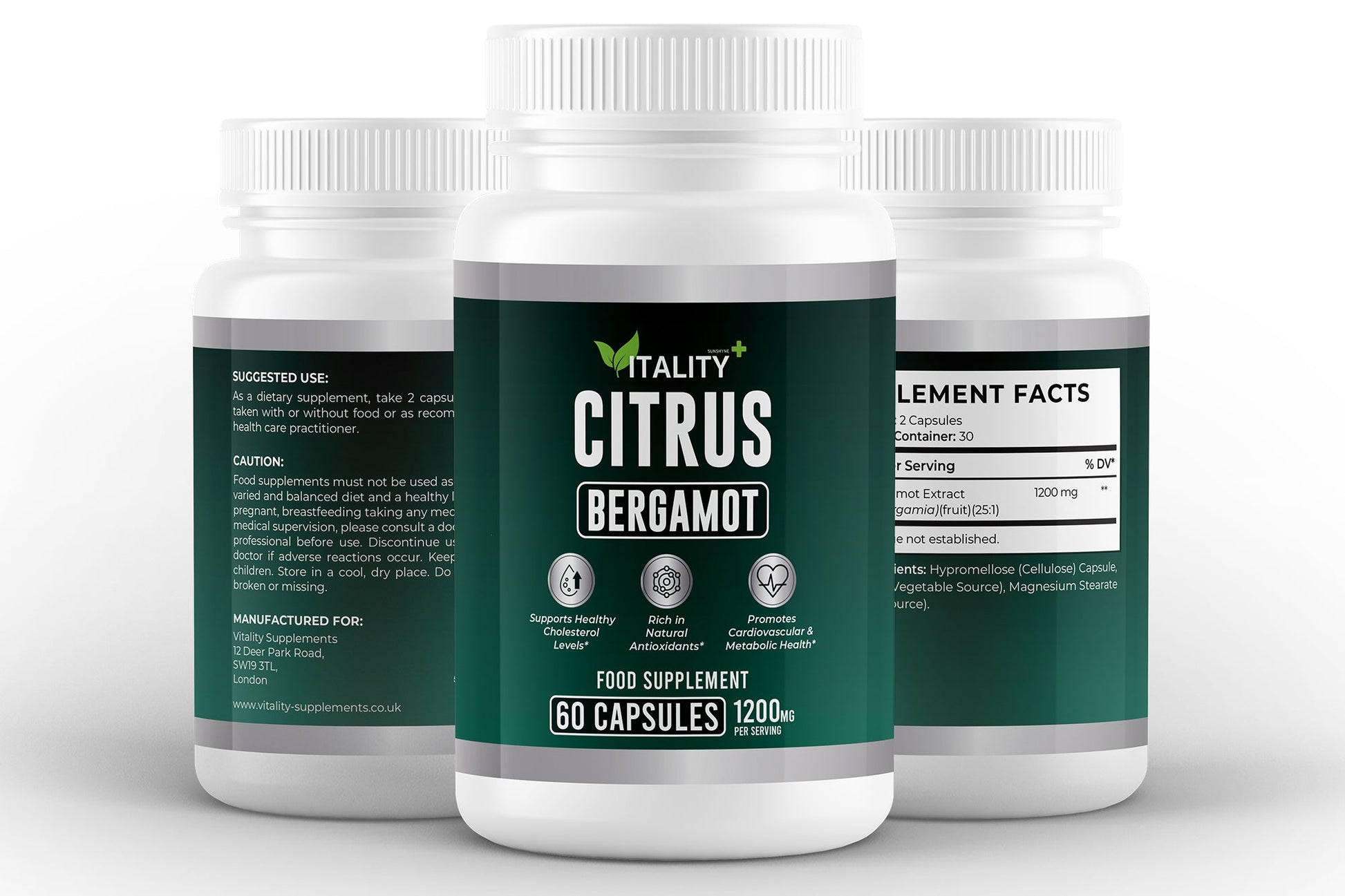 Citrus Bergamot Extract 1200mg | Standardized Fruit Extract | 60 Vegan Capsules - Vitality Supplements