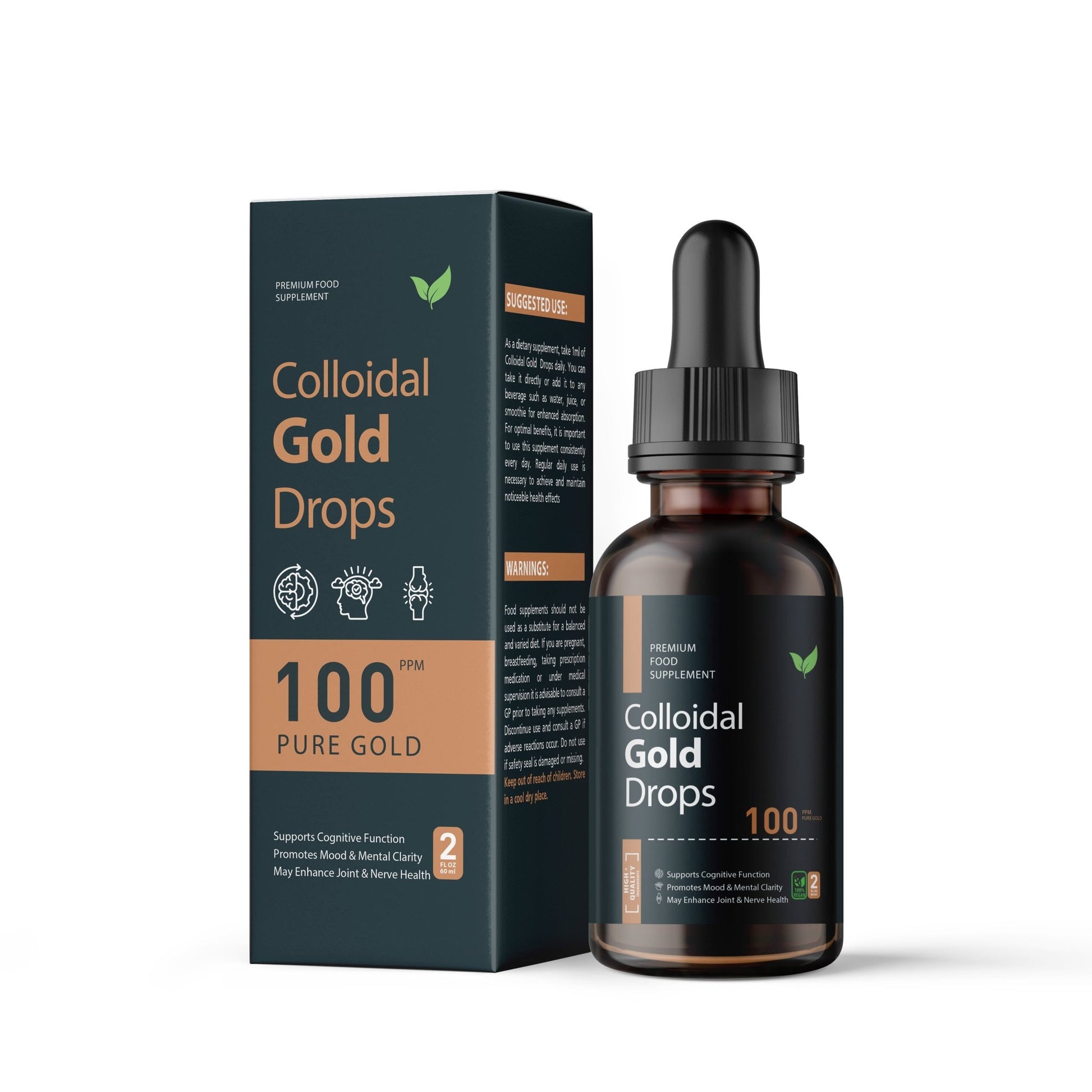 Colloidal Gold 100 PPM | 60ml | Pure Gold Suspension - Vitality Supplements