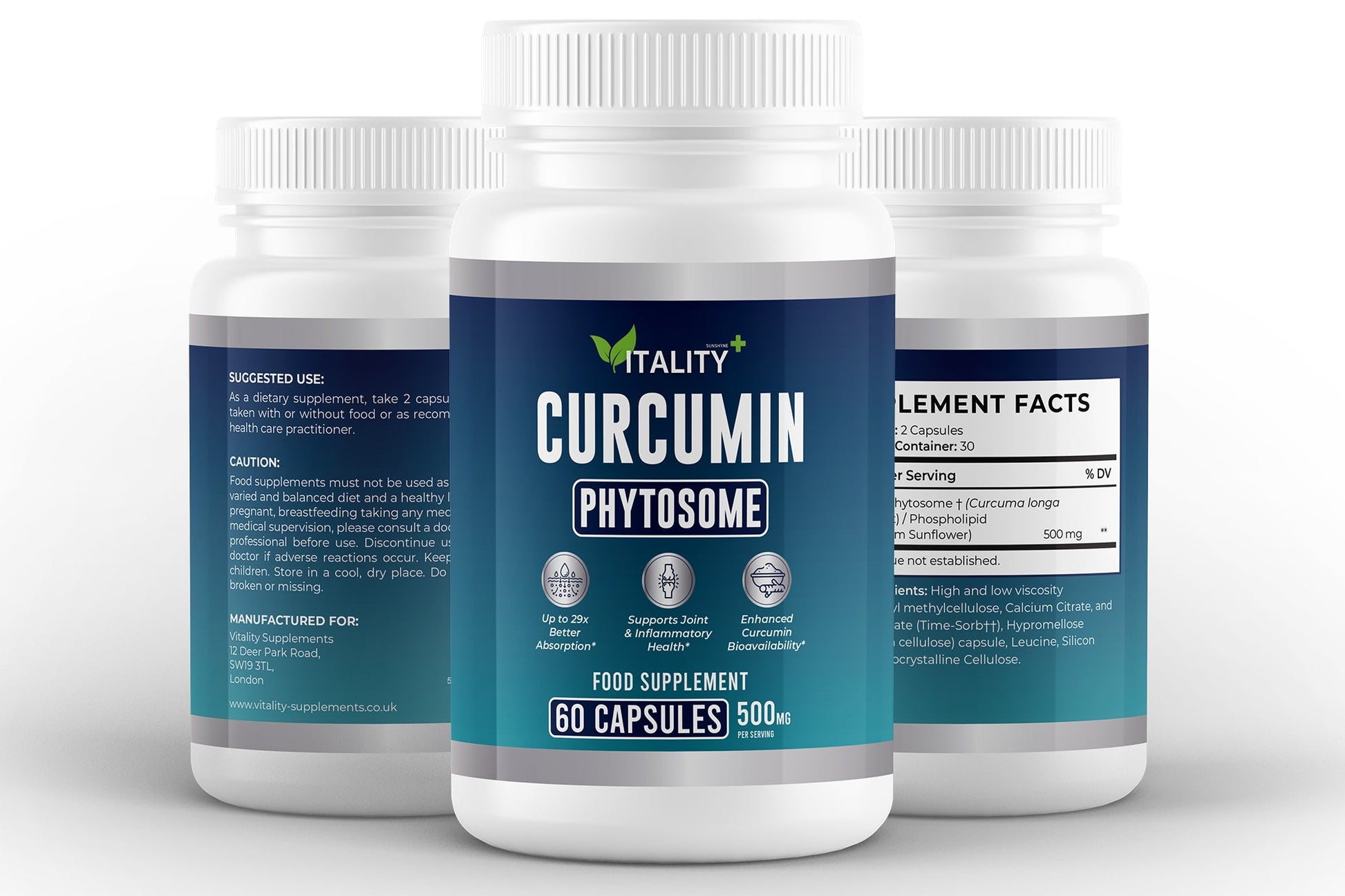 Curcumin Phytosome 500mg | Enhanced Absorption Turmeric Complex | 60 Capsules - Vitality Supplements