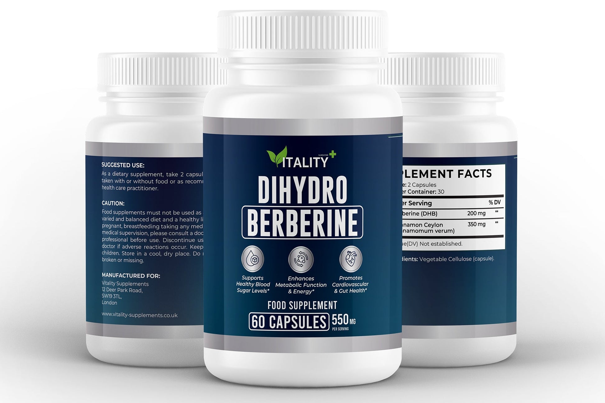 Dihydroberberine 550mg | 60 Capsules | 1 - Month Supply | Advanced Berberine Supplement for Blood Sugar, Weight & Metabolism Support - Vitality Supplements