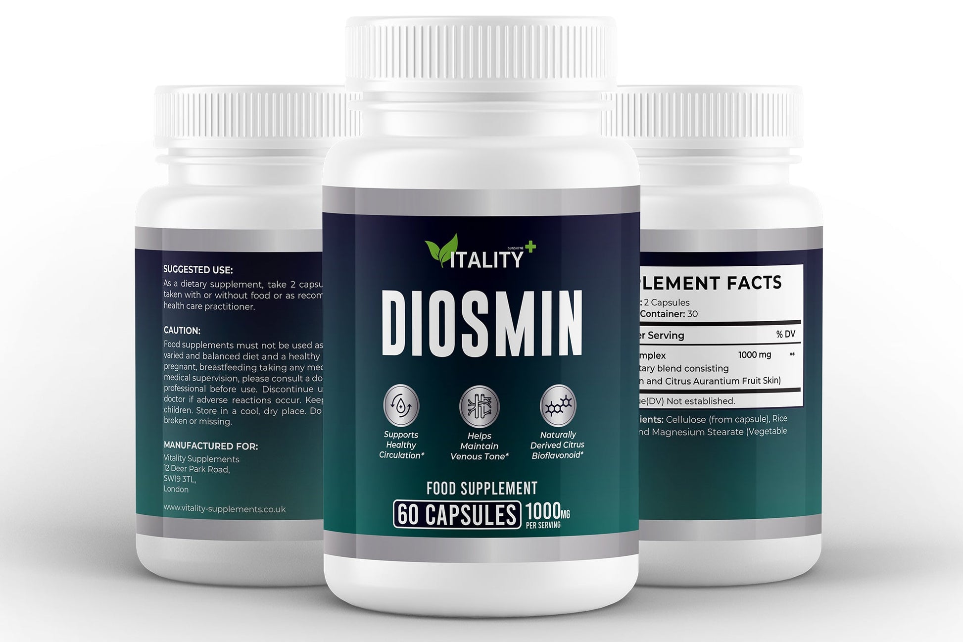 Diosmin 1000mg – Circulation & Vein Health Support – 60 Capsules (1 Month Supply) - Vitality Supplements