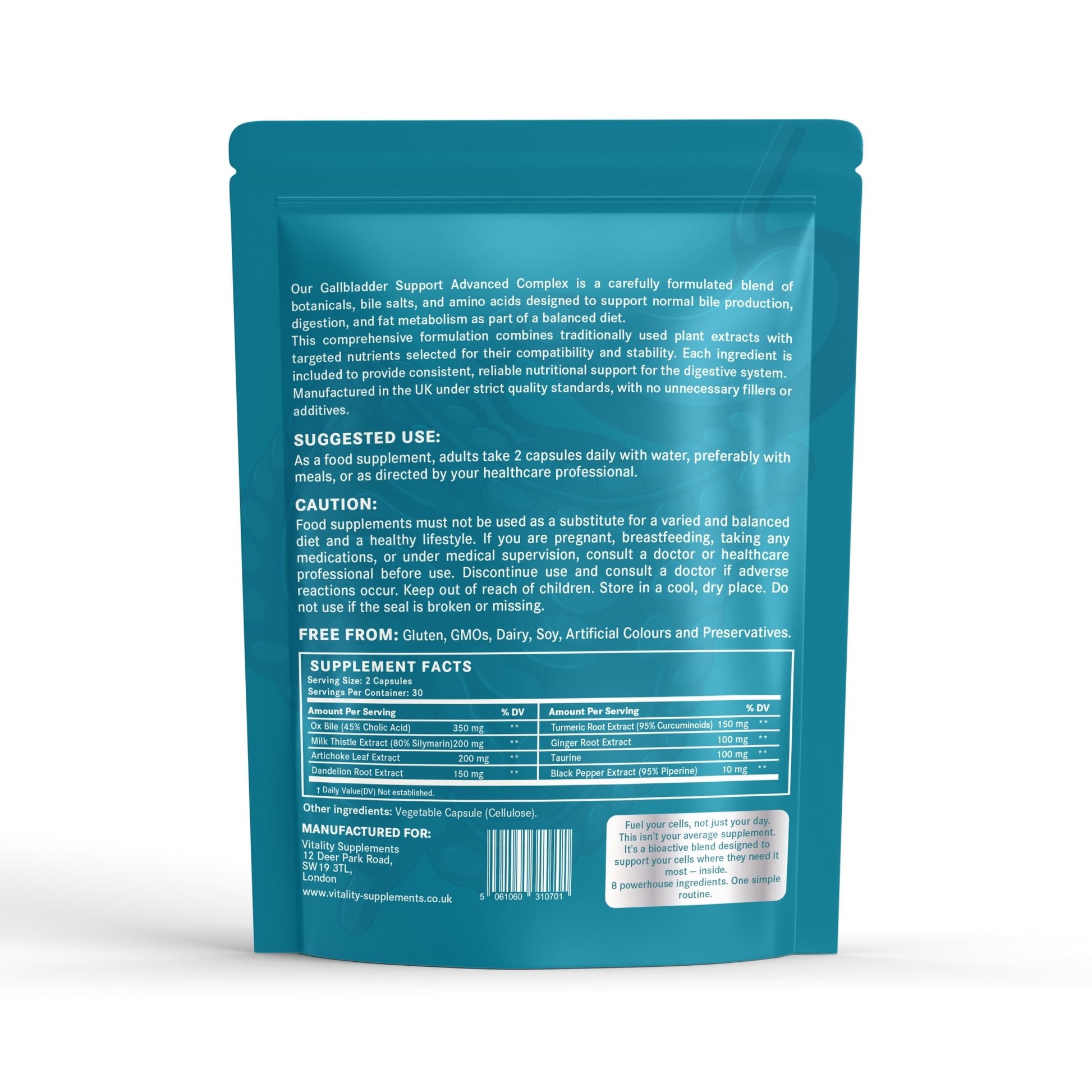 Gallbladder Support Complex | Ox Bile, Milk Thistle, Artichoke & Turmeric | 60 Capsules - Vitality Supplements