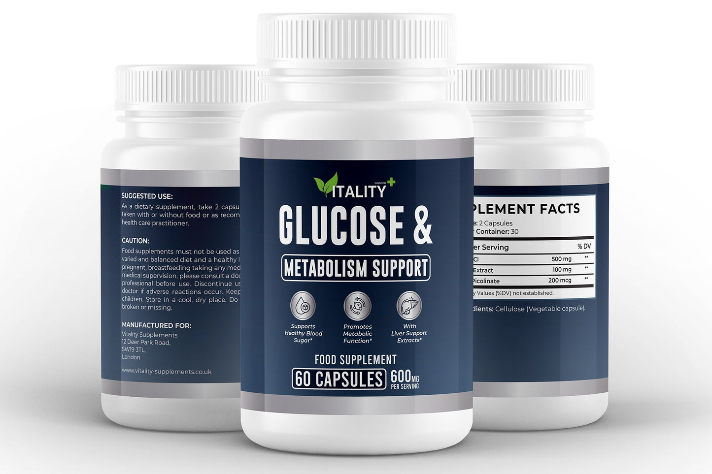 Glucose & Metabolism Support – Berberine, Milk Thistle & Chromium | 600mg | 60 Vegan Capsules - Vitality Supplements