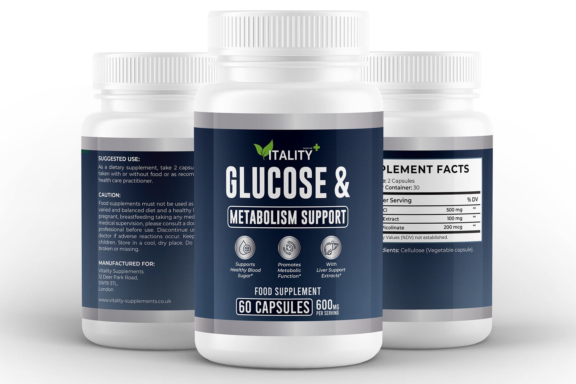 Glucose & Metabolism Support – Berberine, Milk Thistle & Chromium | 600mg | 60 Vegan Capsules - Vitality Supplements