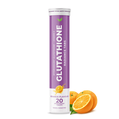 Glutathione + Vitamin C Effervescent Tablets – 1000mg Radiance Formula | Antioxidant & Skin Vitality Support | Orange Flavour | 20 Tablets | Sugar - Free - Vitality Supplements