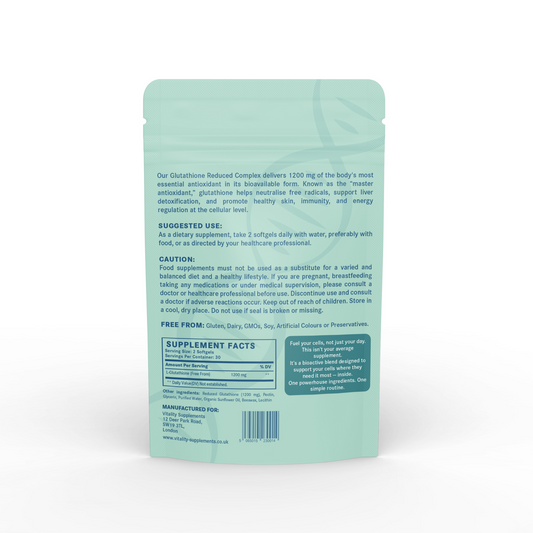 Glutathione Reduced 1200mg | High Strength Supplement | 60 Softgel Capsules | 1 Month Supply