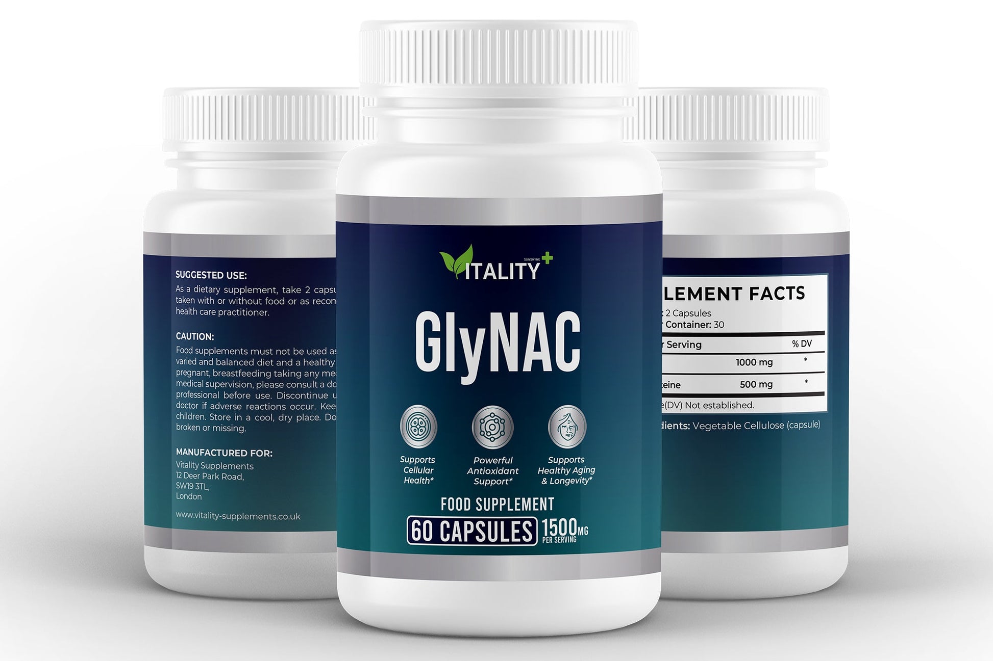 GlyNAC – Glycine 1000mg + NAC 500mg per Serving | Cellular Detox & Longevity Support (60 Capsules) - Vitality Supplements