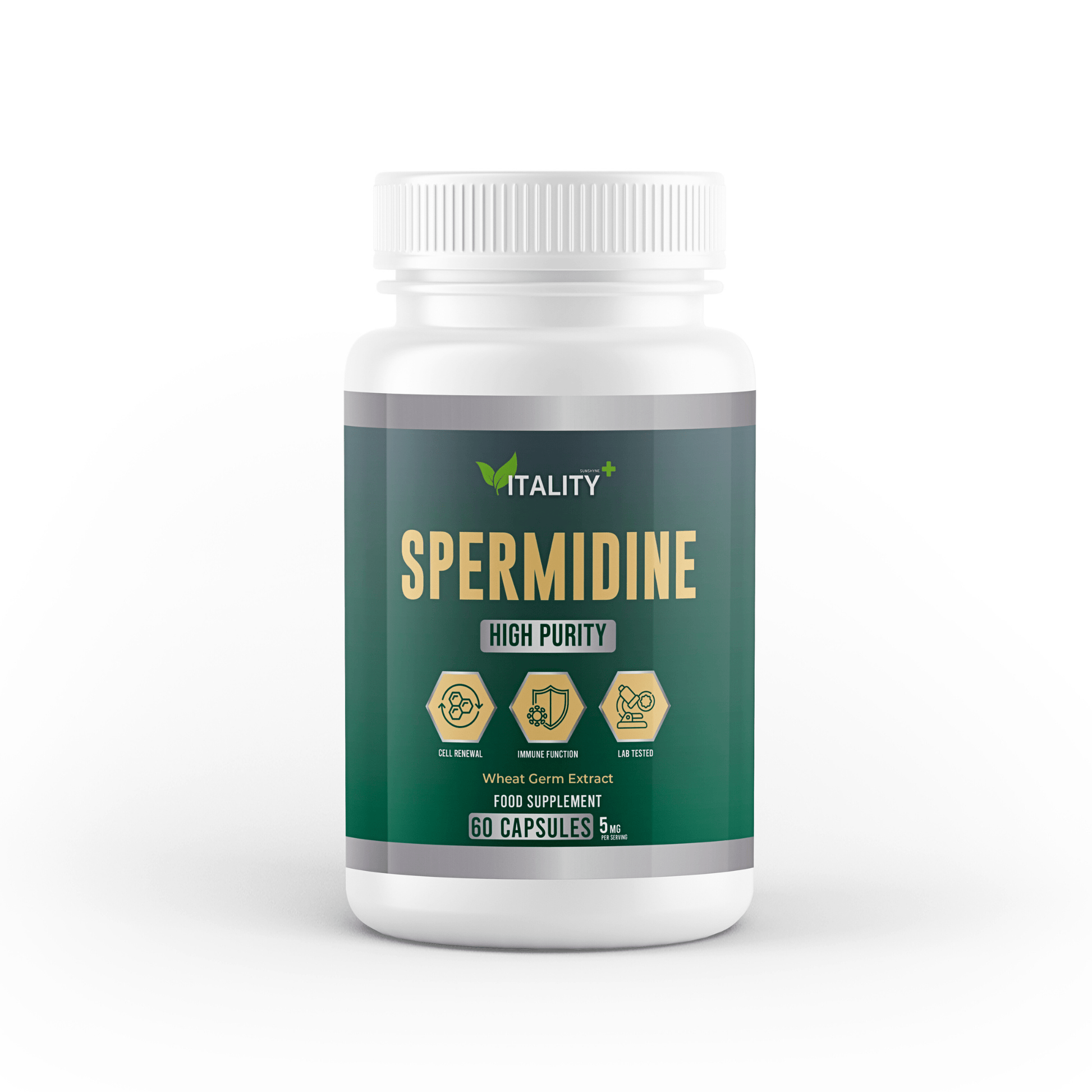 High-Potency Spermidine Capsules 5mg - 60 Capsules, 1 Month Supply - Cellular Health & Longevity Support Supplement - Vitality Supplements