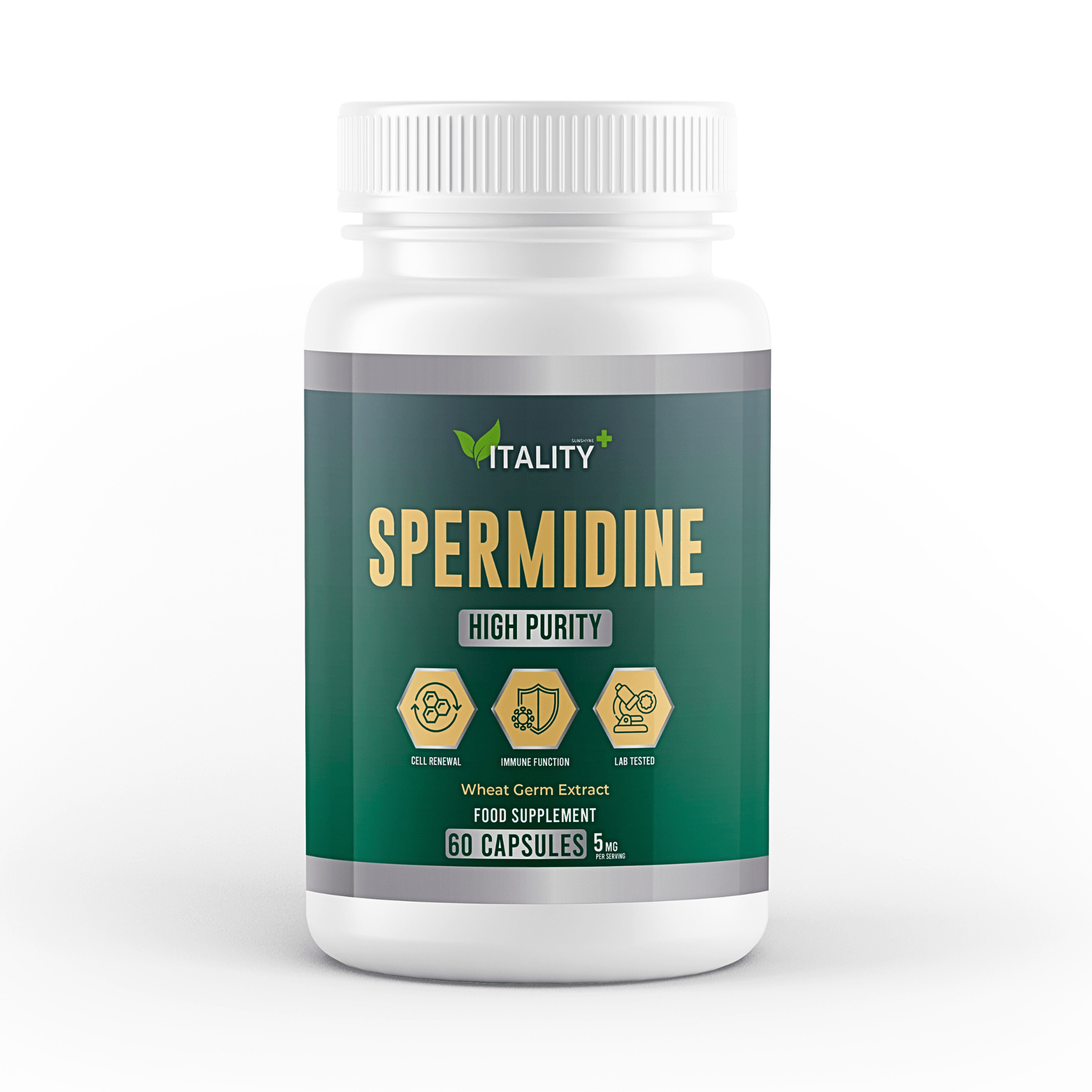 High-Potency Spermidine Capsules 5mg - 60 Capsules, 1 Month Supply - Cellular Health & Longevity Support Supplement - Vitality Supplements