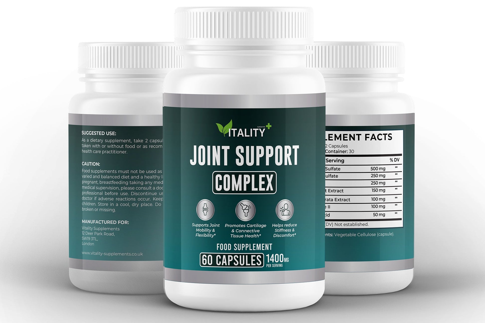 Joint Support Complex | Glucosamine, Chondroitin, MSM, Collagen & Turmeric | 60 Capsules - Vitality Supplements