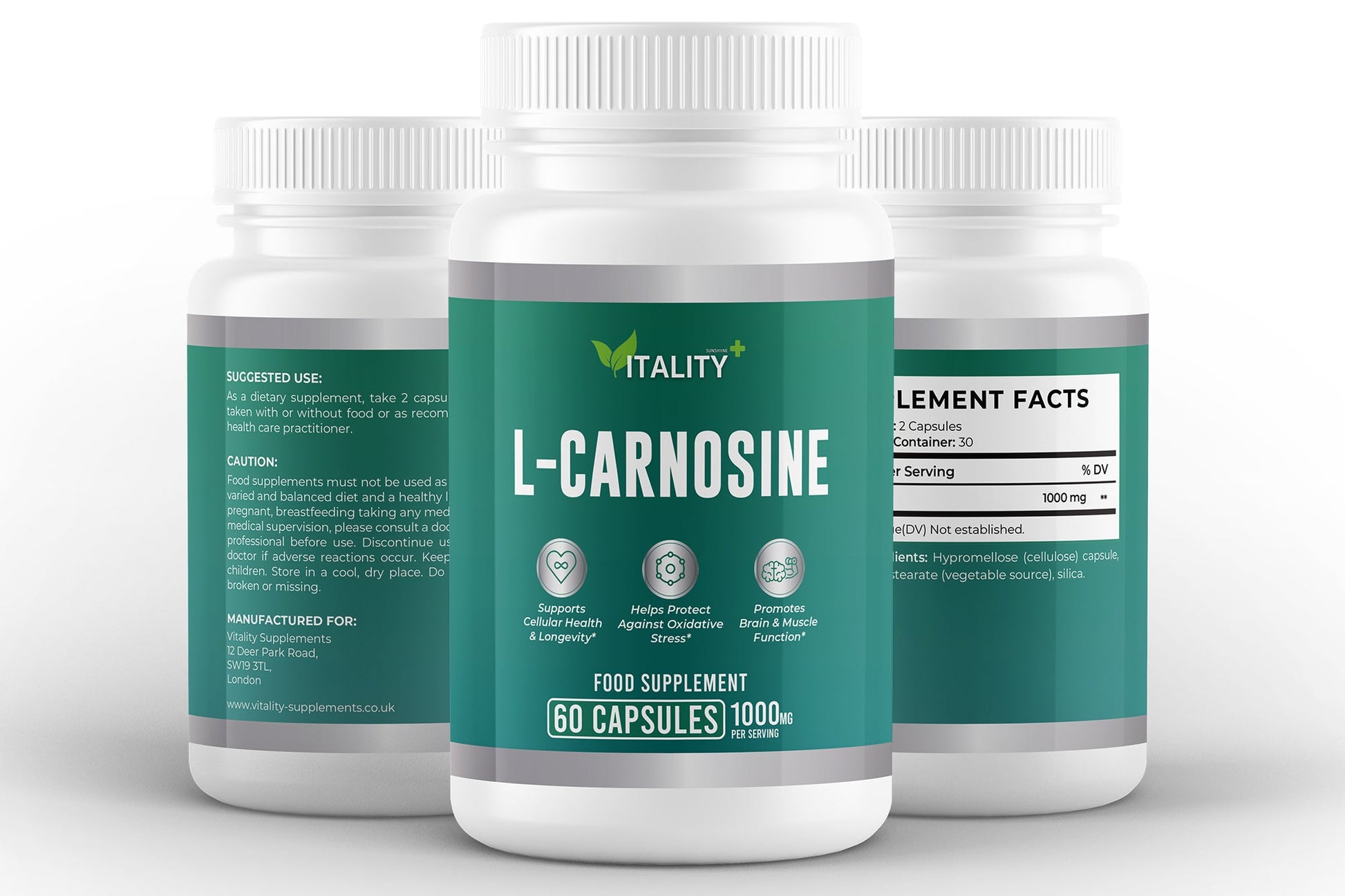 L - Carnosine 1000mg | 60 Capsules | High - Potency Cellular & Cognitive Support - Vitality Supplements