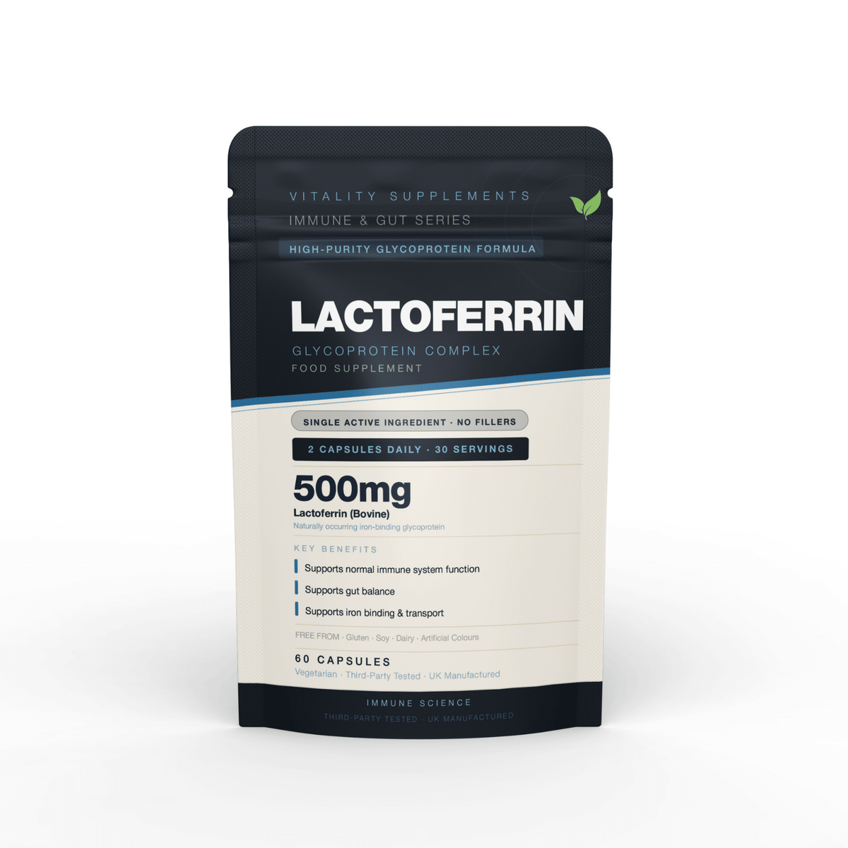 Lactoferrin 250mg | 60 Capsules | Immune & Gut Support | Iron-Binding Protein Supplement - Vitality Supplements