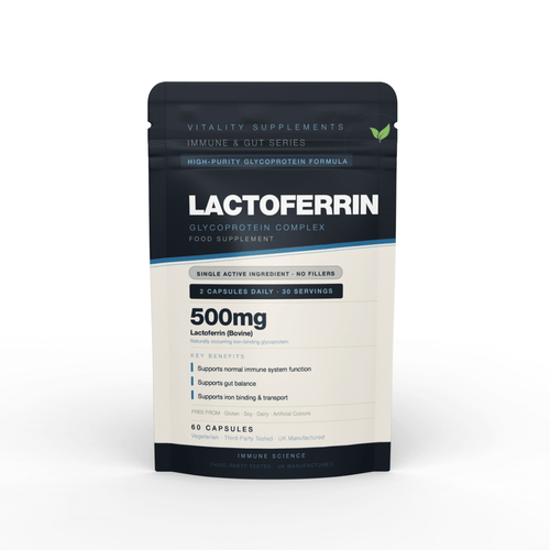 Lactoferrin 250mg | 60 Capsules | Immune & Gut Support | Iron-Binding Protein Supplement - Vitality Supplements