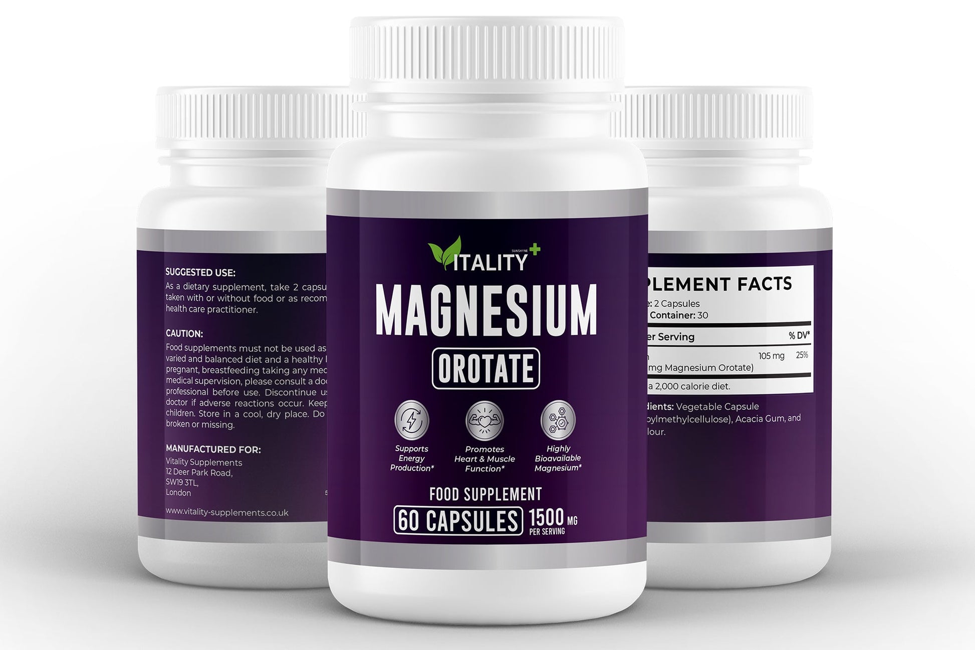 Magnesium Orotate 105 mg | Cellular Energy & Muscle Support | 60 Capsules - Vitality Supplements